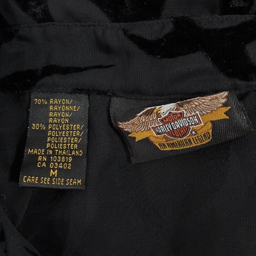 Harley Davidson Women's Med Black Sheer Velvet Burnout Flame Button-Down Shirt - Picture 4 of 6